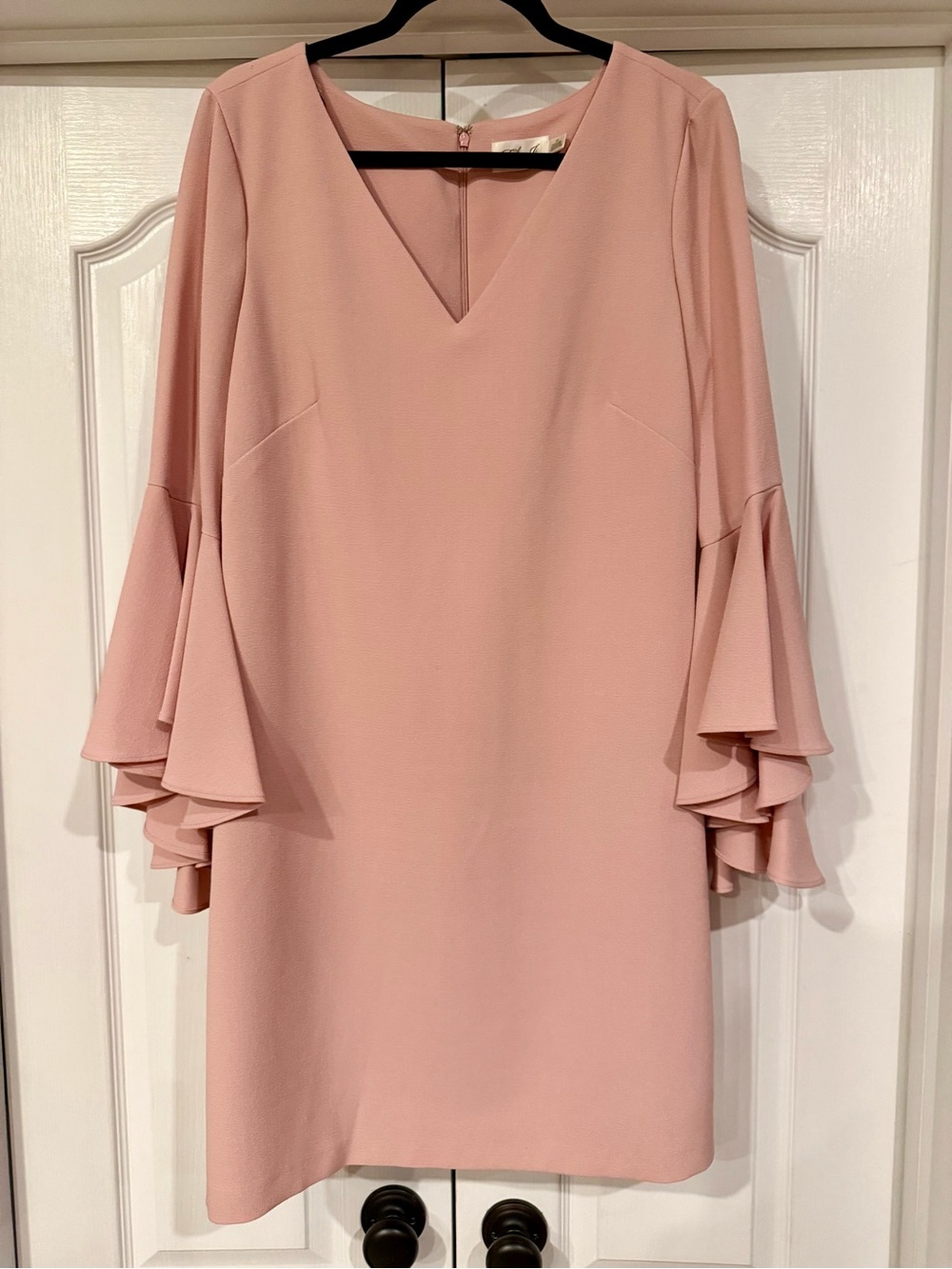 Eliza J Dusty Rose V-Neck Midi Dress with Layered Ruffle Sleeves